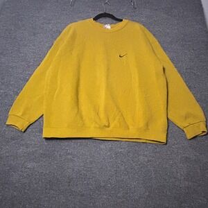 Vintage Nike Sweatshirt Mens XL Yellow Pullover Crewneck Fleece Swoosh USA 90s